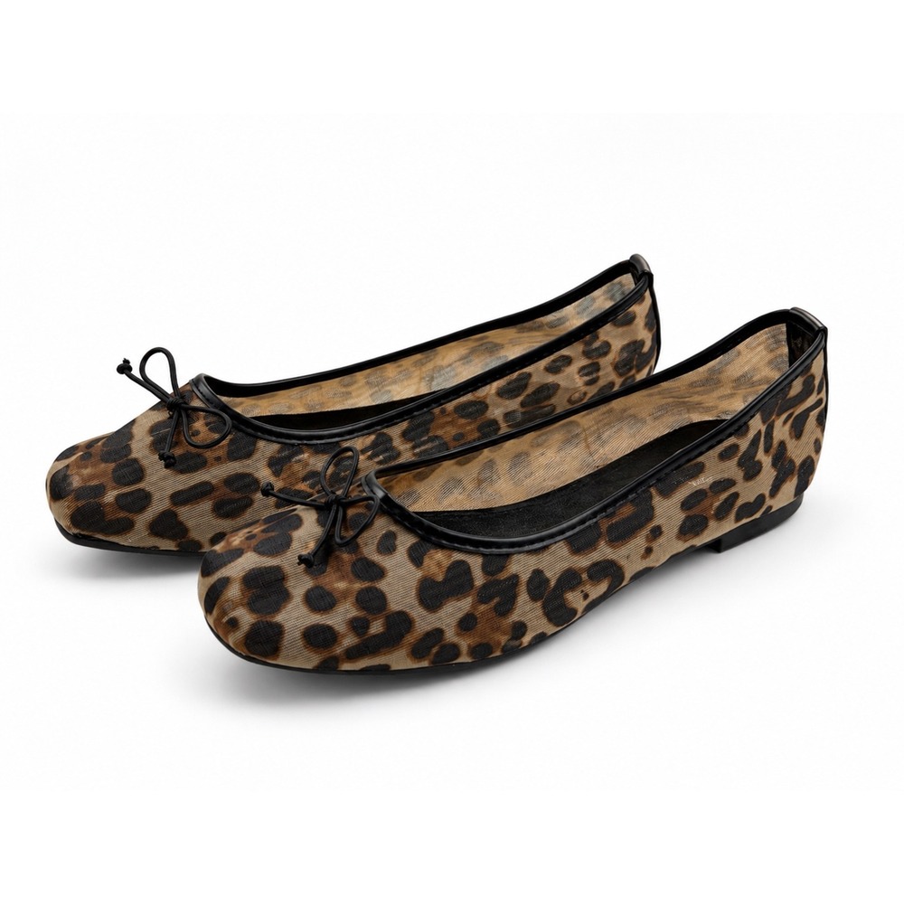 Atalina Leopard Print Classic Bow Mesh Ballet Flats Women's Size 9